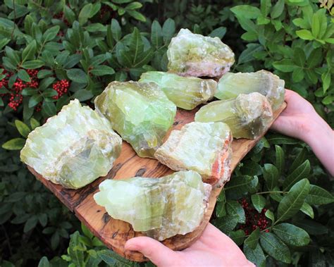 Jumbo Rough Green Calcite Natural Crystals With Polished Sides Choose