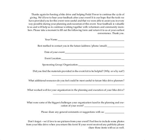 sample event feedback forms   word