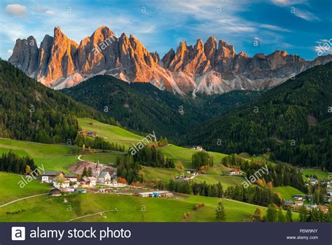 Val Di Funes And Dolomite Peaks Stock Photos And Val Di Funes And