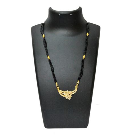 Indian Bridal Black Beads Cz Stone Mangalsutra Necklace Married Women