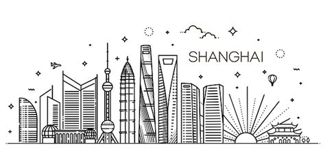 Shanghai Architecture Line Skyline Illustration Linear Vector Cityscape