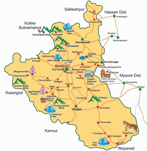 It is the largest state in south india and sixth largest in india. Tourism map | Kodagu District, Government of Karnataka | India