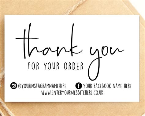 Business Thank You Insert Cards Thank You For Your Order A5e