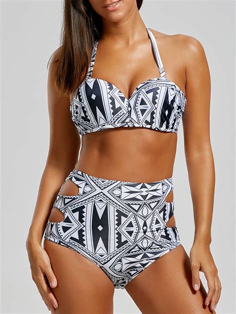 [48 off] geometrical print cutout high waisted bikini set rosegal