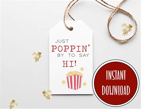 Just Poppin By To Say Hi Printable T Tag 9 T Etsy
