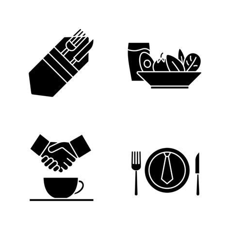Conjunto De Iconos De Glifo De Almuerzo De Negocios Tenedor Y Cuchillo