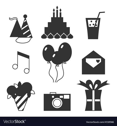 Black Silhouette Icons Happy Birthday Royalty Free Vector