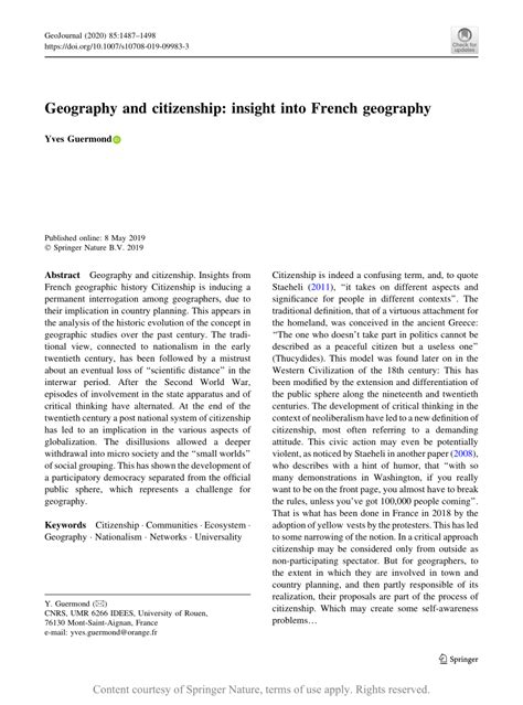 Geography and citizenship : insight into French geography | Request PDF