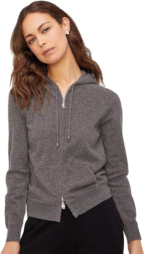 State Cashmere Womens 2 Way Zips Zip Up Hoodie Front Pocket 100 Pure