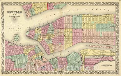 Historic Map Map Of New York And The Adjacent Cities 1856 Vintage