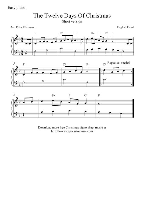 The internet is quickly becoming loaded with all kinds of choices for christmas easy piano music. Free Christmas piano sheet music notes, The Twelve Days Of ...