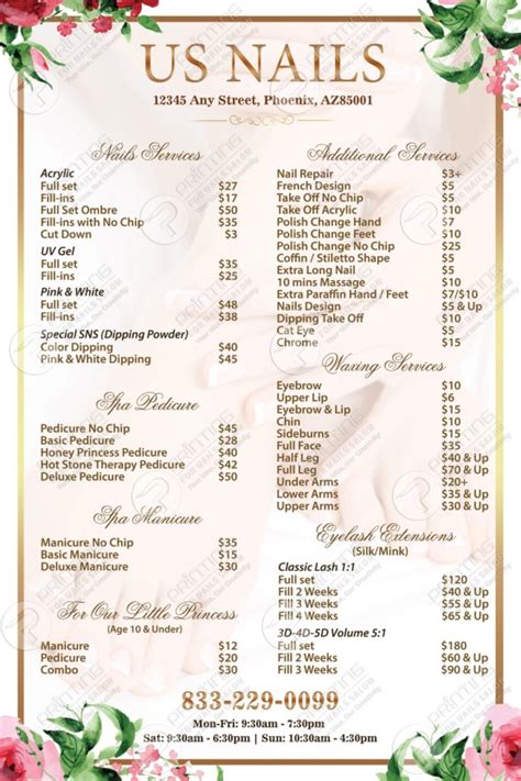 Beauty Nail Salon Price List Poster Ubicaciondepersonascdmxgobmx