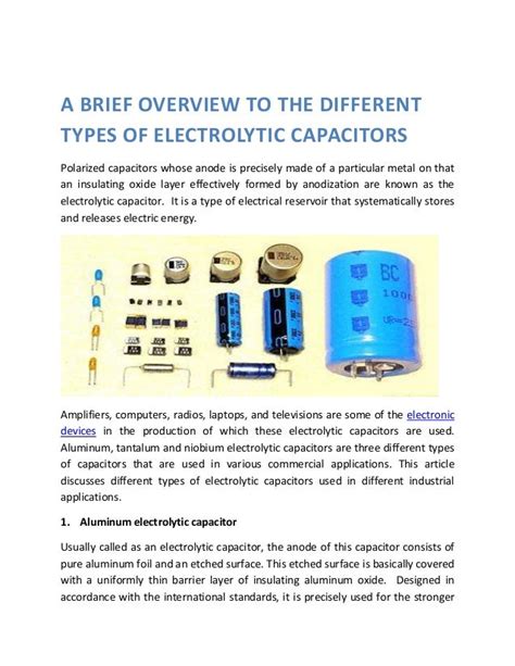 A Brief Overview To The Different Types Of Electrolytic Capacitors