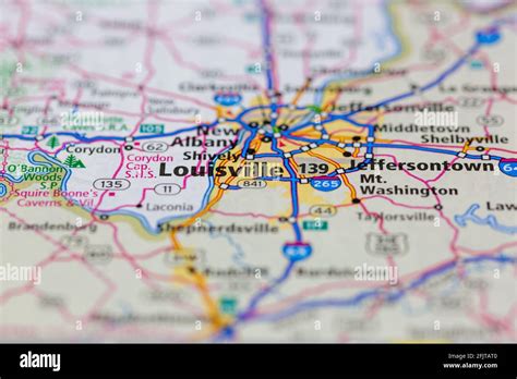 Louisville Kentucky Usa And Surrounding Areas Shown On A Road Map Or