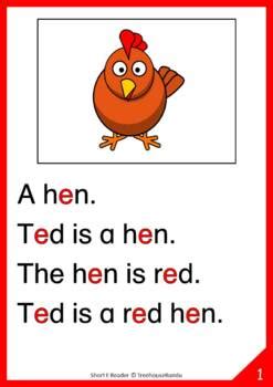 short  vowel reader worksheet flashcards ted  hen