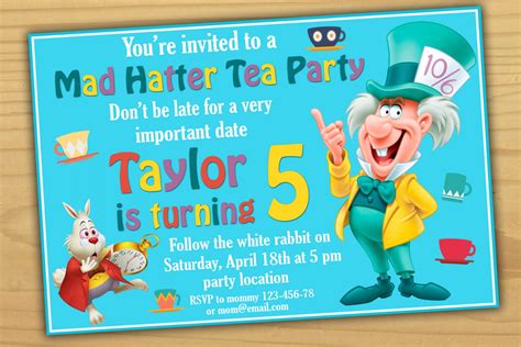 Alice In Wonderland Invitation Mad Hatter Birthday Invitation Mad Hatter Tea Party Invitation