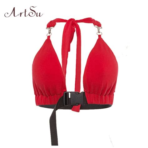 Artsu Red Crop Top Sleeveless Sexy Tops For Women Clubwear Backless Halter Top Summer Bralette