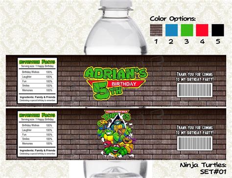 Ninja Turtles Water Bottle Labels Printable Personalized For Tmnt