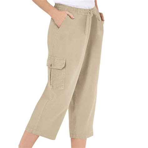 Collections Etc Elastic Waist Cargo Pocket Capri Pant