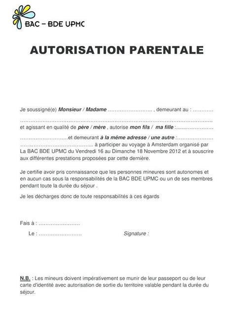 Exemple Lettre D Autorisation Parentale Modele De Lettre Type