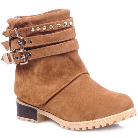 Brown 39 Metal Buckle Slip On Suede Ankle Boots
