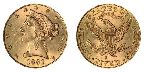1881 S Coronet Head Gold 5 Half Eagle Type 2 With Motto Liberty