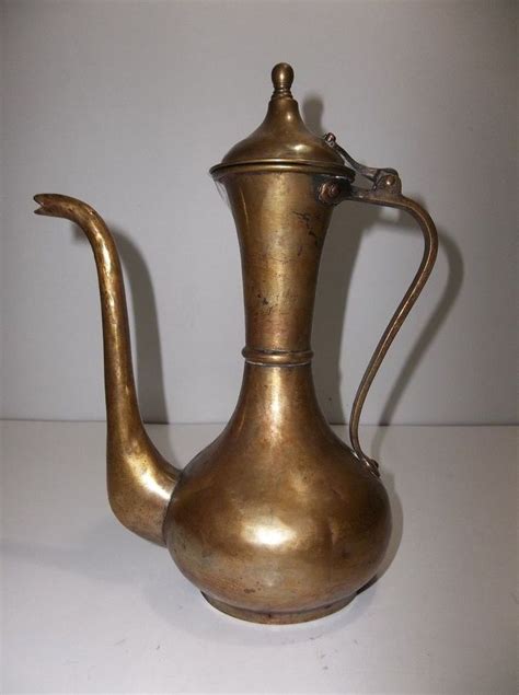 Antique Turkish Arabic Middle Eastern Brass Dallah Coffee Tea Pot Ibrik