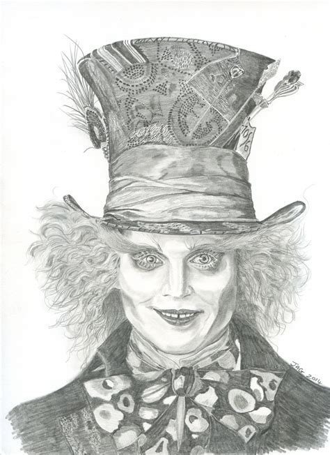 Mad Hatter Actor Johnny Depp Pencil Drawing Alice In Wonderland