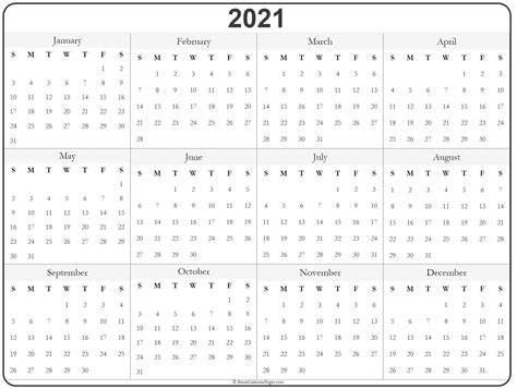 Here are the 2021 printable calendars Free Printable 12 Month Calendar 2021 | Printable ...