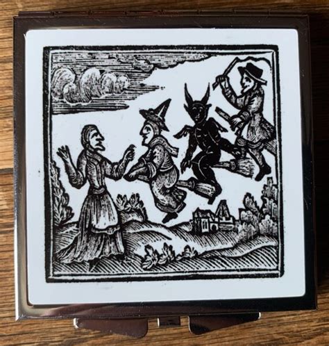 Woodcut Witches On Broomstick Compact Mirror Etsy