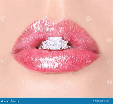 lips with diamond ring beauty pink lip gloss stock image image of glossy professional 36839595