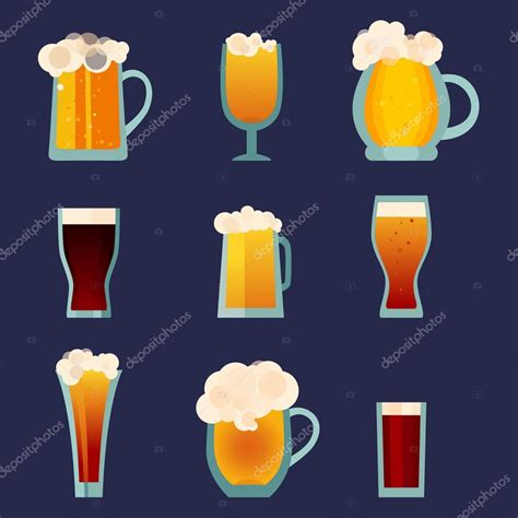 beer glass cups icons set beer bottle isolated logo beer label beer mug oktoberfest beer pub