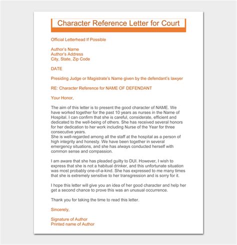 Character Reference Letter For Court Effective Samples Word PDF