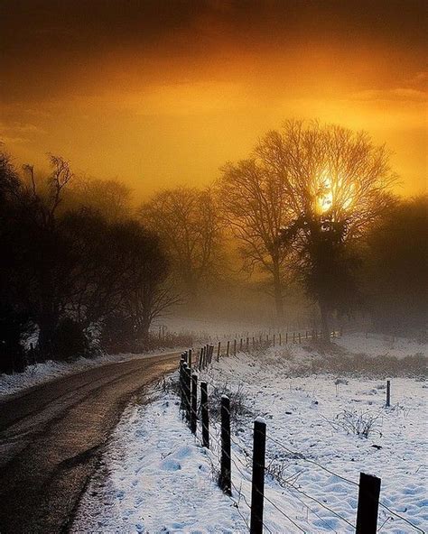 Country Road Snow Sunset Snow In The Glow Pinterest