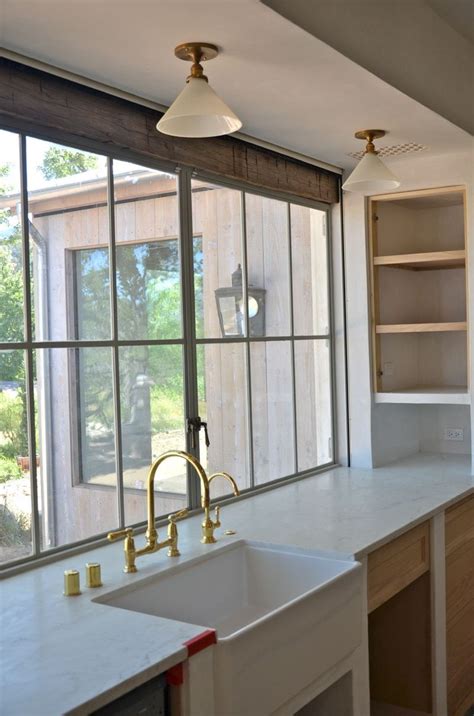 Windows At Counter Top Level Rustic Wood Detail Semi Flush Mounts Kitchen Sink Window