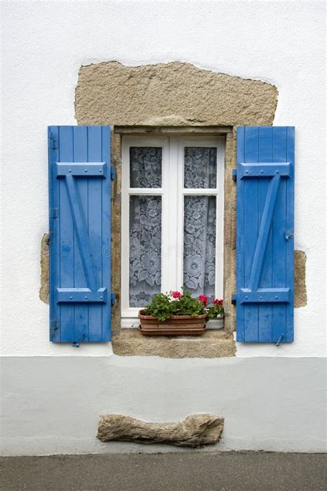 French Window With Blue Shutters Stock Image Image Of Painted Blue