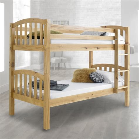 Natural Solid Pine Wood Frame Tall High Sleeper Cabin Bunk Bed Ladder