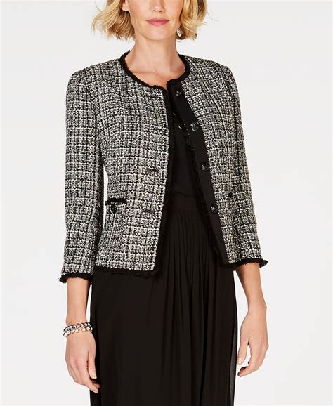 anne klein fringe trim tweed jacket macy s