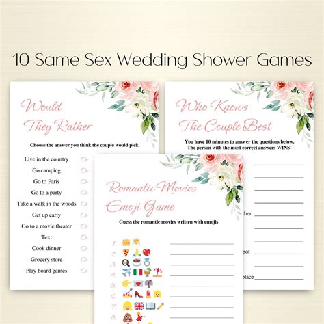 10 Printable Same Sex Wedding Shower Games Same Sex Shower Game Bundle Couples Shower Games