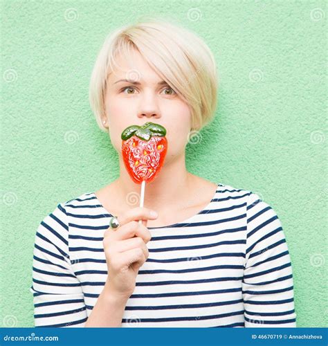 Young Woman Sucking Lollipop Stock Image Image Of Lips Face 46670719