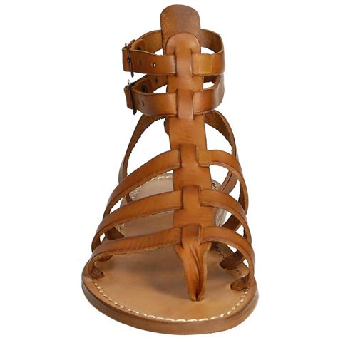 Flat Gladiator Sandals For Women Handmade In Italy In Cuir Leather