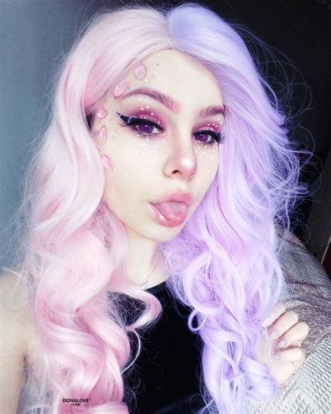Half Pink And Half Lavender Hair Color Wavy Wig Half And Half Hair