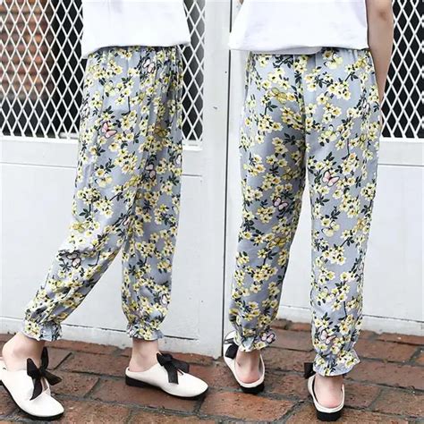 2018 Chiffon Floral Girl Pants Summer Flower Print Teenage Clothes Girl