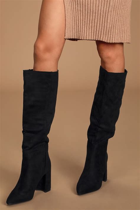 Cute Black Suede Boots Vegan Leather Boots Knee High