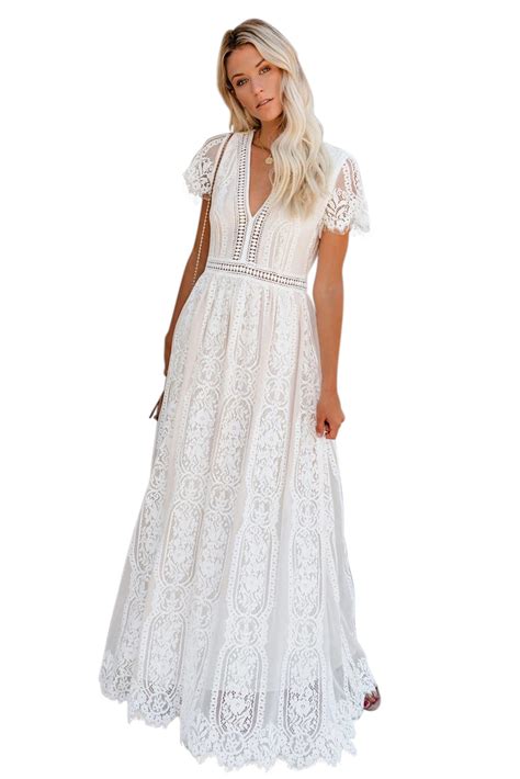 Dlouhé letní šaty krajkové bílé vel.S | Katyshop
