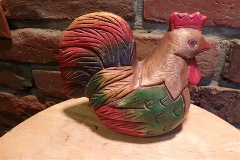 Carved Wood Rooster Folk Art Rooster Wooden Rooster Farmhouse Décor