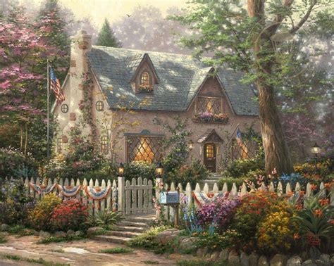 Liberty Lane Cottage Painting Art By Thomas Kinkade Studios Thomas