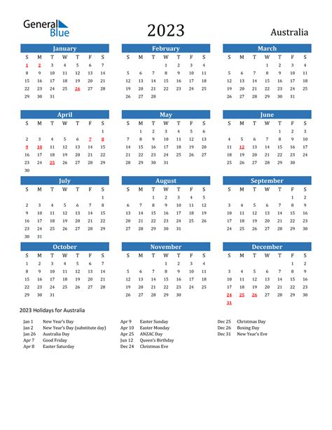 Australia Calendar 2023 Free Printable Pdf Templates 2023 Yearly