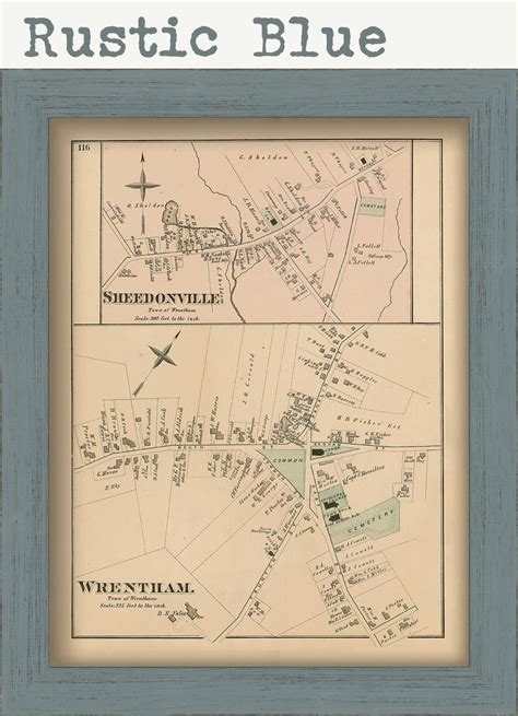 Village Of Wrentham Massachusetts 1876 Map Replica Or Etsy