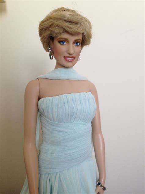 Franklin Mint Princess Diana Repainted Vinyl Doll W Light Blue Gown